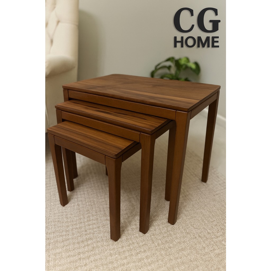 Cg Home Mono Zigon Sehpa Üçlü Lüx %100 Ağaç Lake Boyalı Sehpa - CEVİZ Yan Sehpa Fiyatı