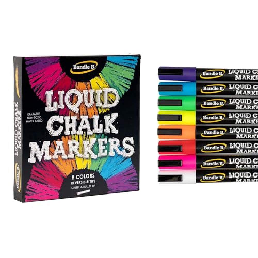 Chalk Markers - 8 Vibrant, Erasable, Non-Toxic, Water-Based, Reversible Tips, For Kids & Grown-Ups for Glass or Chalkboard Markers for Businesses, Restaurants, Liquid Chalk Marker (Vibrant 6mm) Chalk Fiyatı