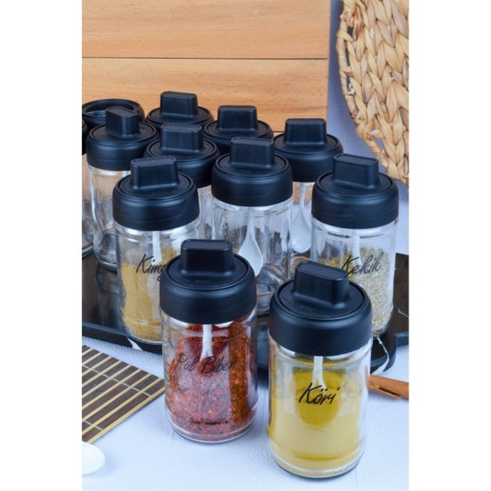 Chance Gift 12 Adet Kilitllenebilir Kapaklı Kapağı Kendinden Kaşıklı Baharatlık Seti 300 ml Baharat Setleri & Baharatlıklar Fiyatı