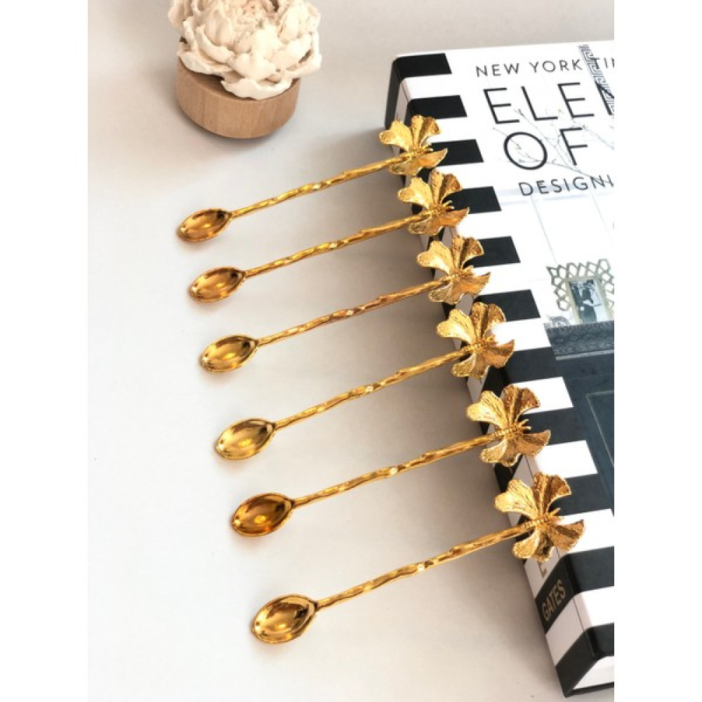 Chance Gift Gold Kaplama Kelebek Figür Mineli 6'lı Çay Kaşığı Çatal / Kaşık / Bıçak Takımları Fiyatı
