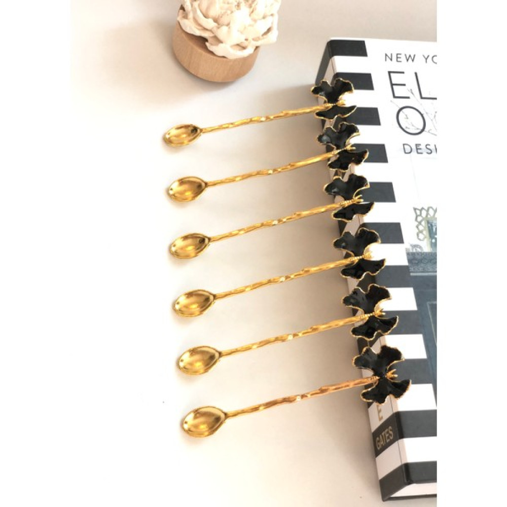 Chance Gift Gold Kaplama Kelebek Figür Mineli 6'lı Çay Kaşığı (Siyah) - Siyah Çatal / Kaşık / Bıçak Takımları Fiyatı