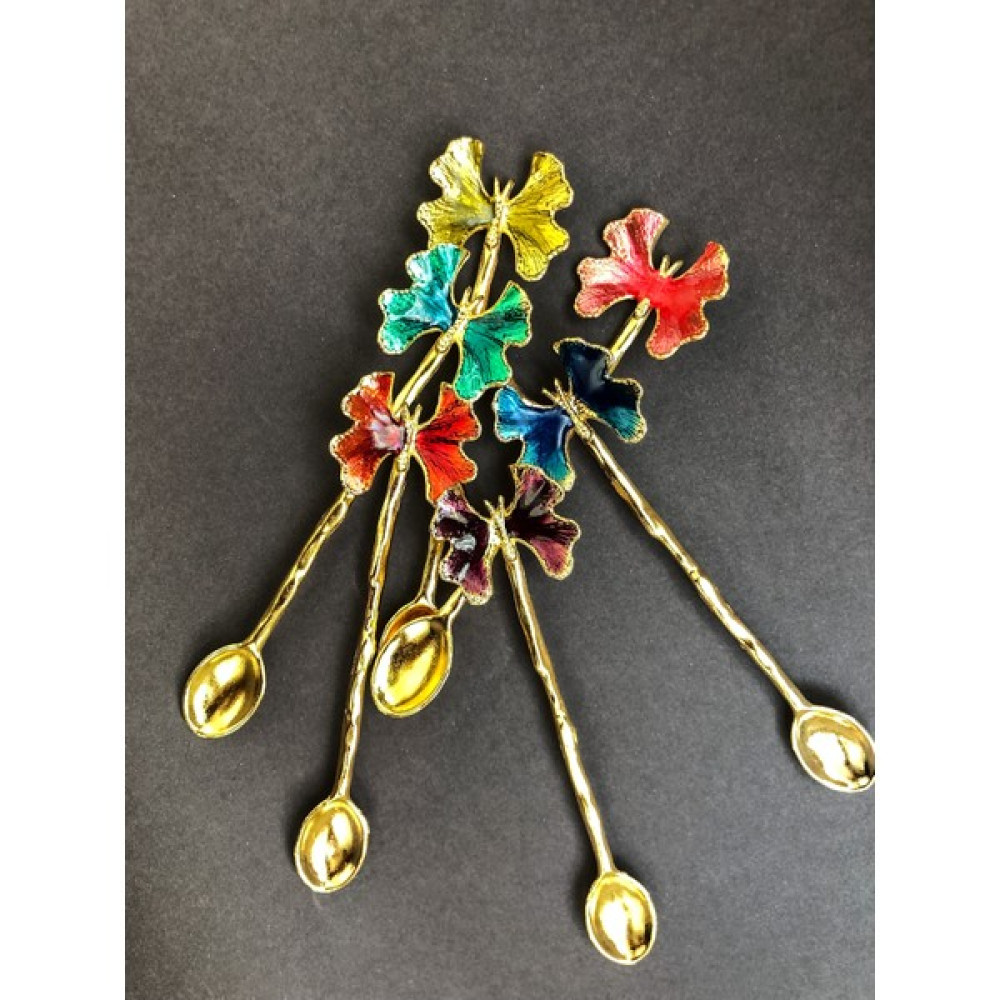 Chance Gift Gold Kaplama Kelebek Figür Mineli Metal 6'lı Çay Kaşığı Çatal / Kaşık / Bıçak Takımları Fiyatı