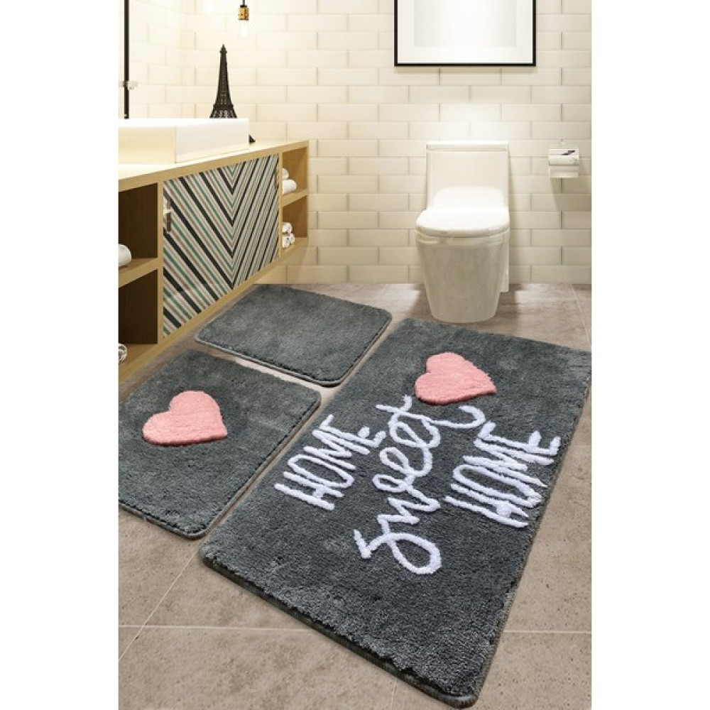 Chandler Home Manas Füme 3'lü Takım, Yıkanabilir Kaymaz Taban, Banyo Paspası, Klozet Takımı, Bath Mat Klozet Takımı Fiyatı