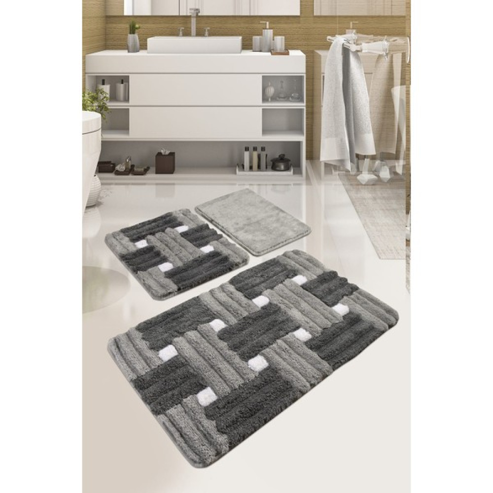Chandler Home Şeria Gri 3'lü Takım, Yıkanabilir Kaymaz Taban, Banyo Paspası, Klozet Takımı, Bath Mat Klozet Takımı Fiyatı
