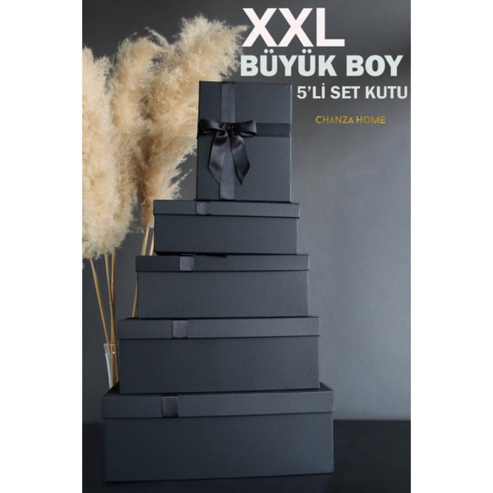 Chanza Home Büyük Boy 5'li Takım Kutu Kurdeleli Siyah Sert Hediye Kutusu Damat Gelin Çeyiz Bohça Kutusu Eşya Saklama Kutusu Fiyatı