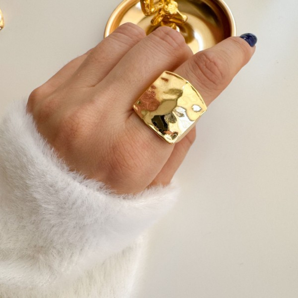 Charmlucky Plaka Kare Yüzük - Gold - Standart Bijuteri Yüzük Fiyatı