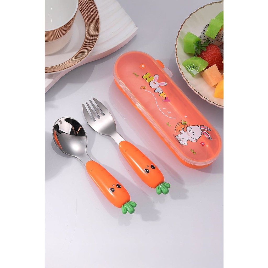 Chavin 304 Paslanmaz Çelik Havuç Model Bebek Çocuk Kaşık ve Çatal Set CIN932 - Turuncu Çatal / Kaşık / Bıçak Takımları Fiyatı