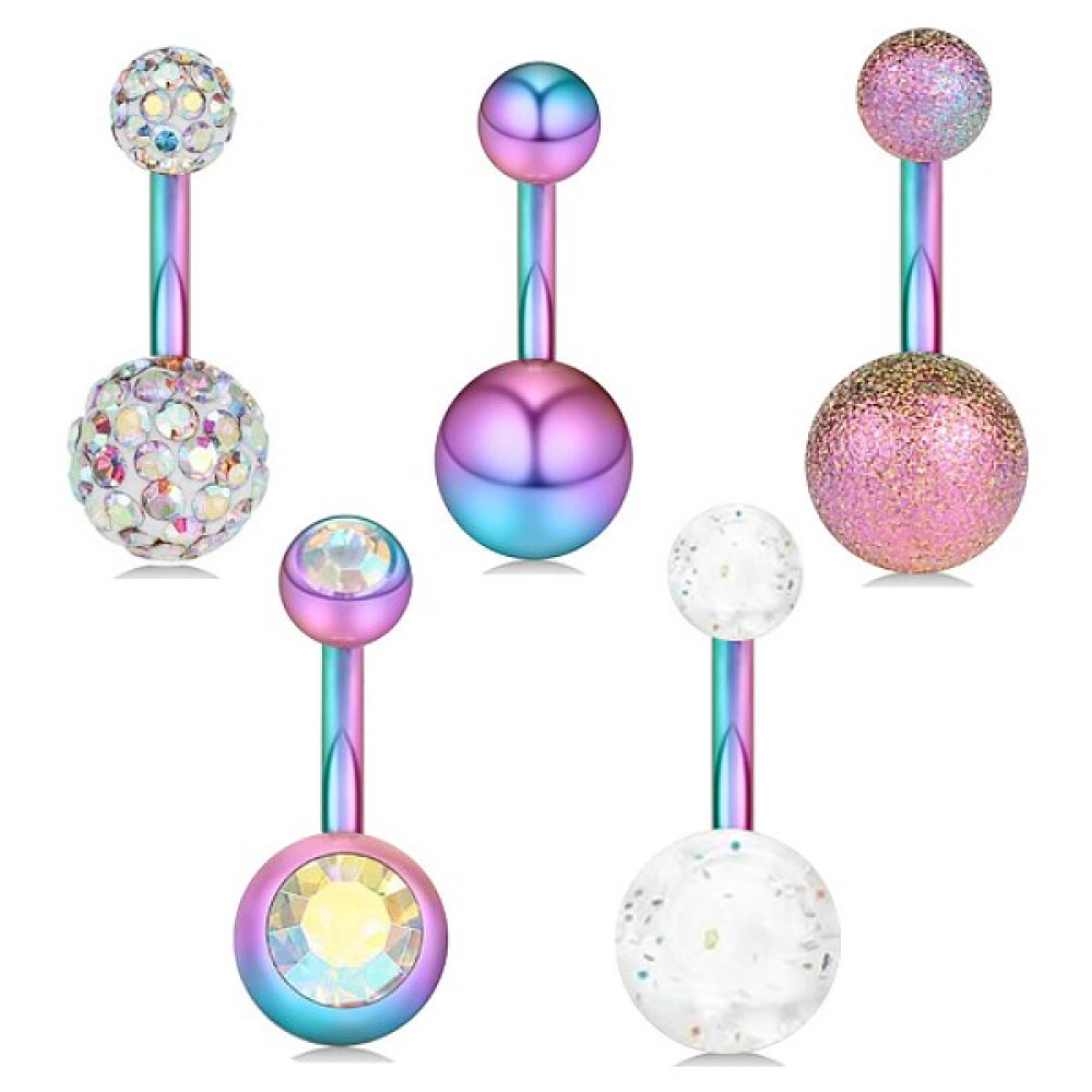 Chavin 5 Adet Multicolor Cerrahi Çelik Göbek Piercing EN48ML Altın & Gümüş Piercing Fiyatı