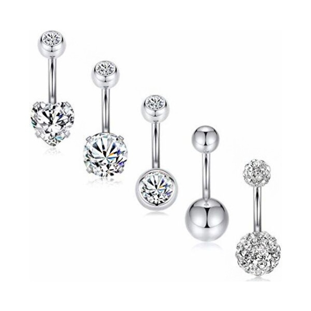 Chavin 5 Adet Taşlı Taşsız Cerrahi Çelik Göbek Piercing EC92BY Altın & Gümüş Piercing Fiyatı