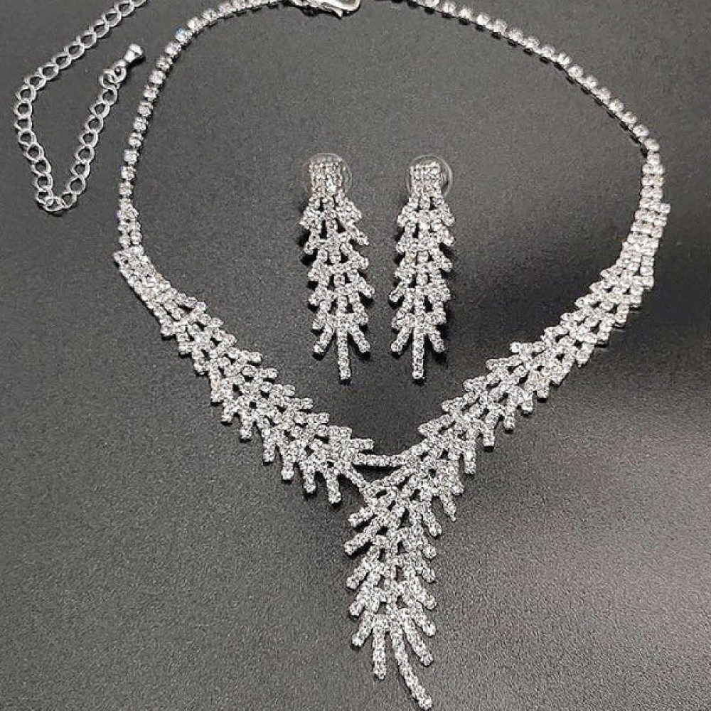 Chavin Düğün Nişan Kına Damla Taşlı Bayan Kolye Küpe Set EG89 - Beyaz Bijuteri Kolye Fiyatı