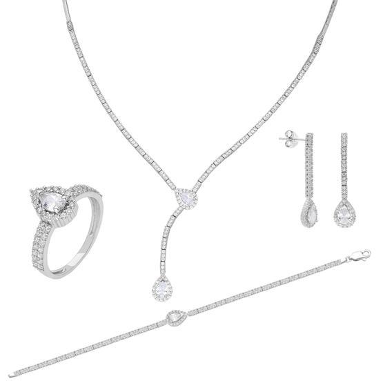 Chavin EF99 Su Yolu Kadın Gümüş Kolye Küpe Bileklik Yüzük Set
