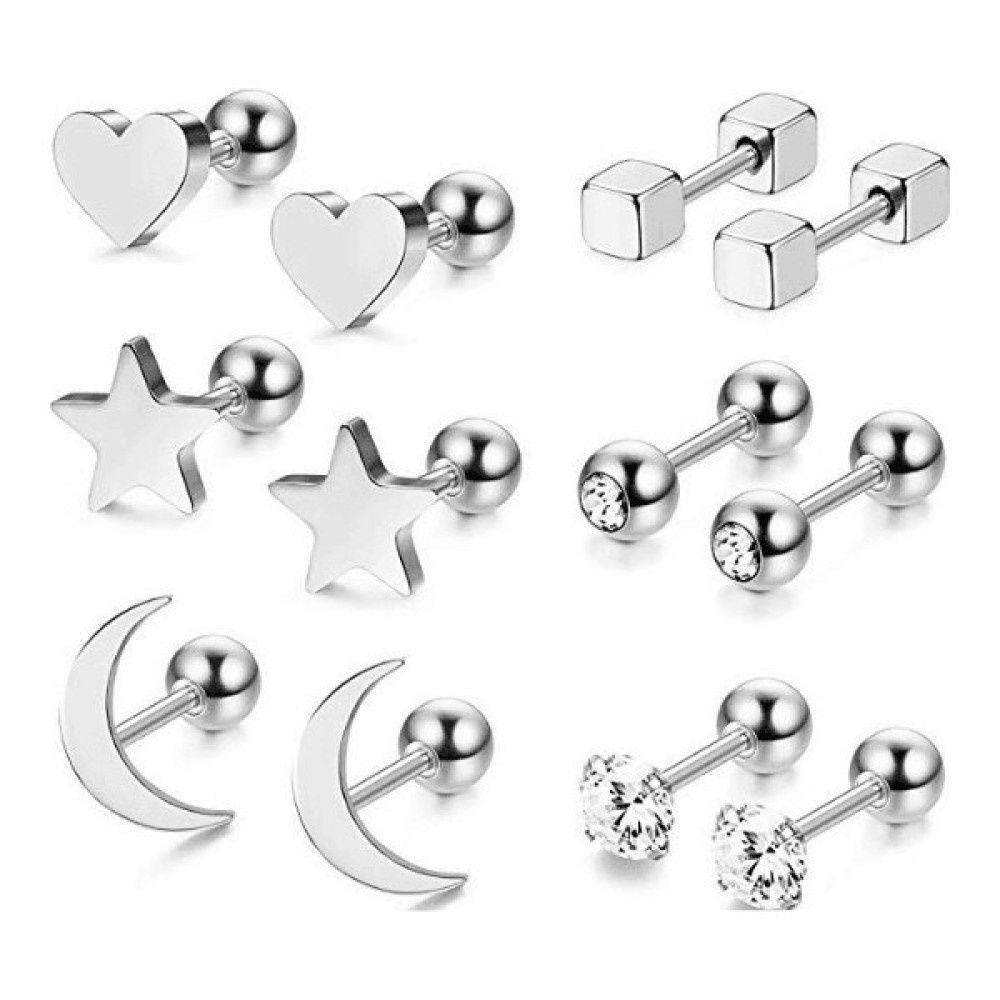 Chavin Gri Çelik 6'lı Takım Küpe Piercing Altın & Gümüş Piercing Fiyatı