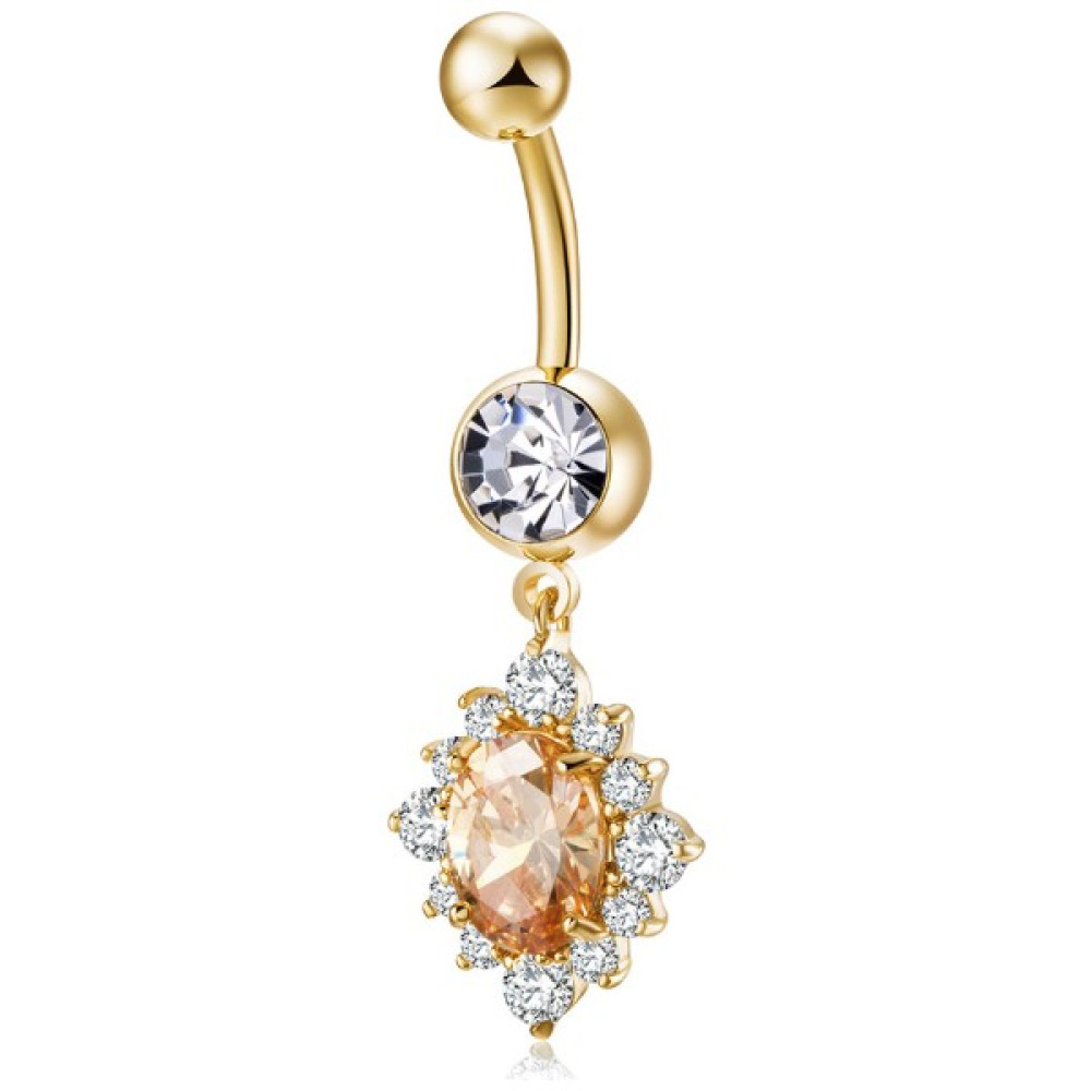 Chavin Oval Tek Taşlı Sallantalı Göbek Piercing Dt84Ys Altın & Gümüş Piercing Fiyatı