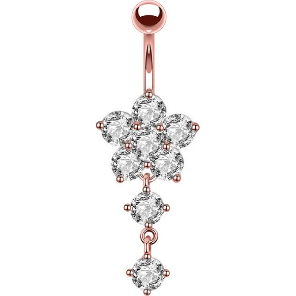 Chavin Rose Sallantılı Çiçek Taşlı Göbek Piercing EG22RS Altın & Gümüş Piercing Fiyatı