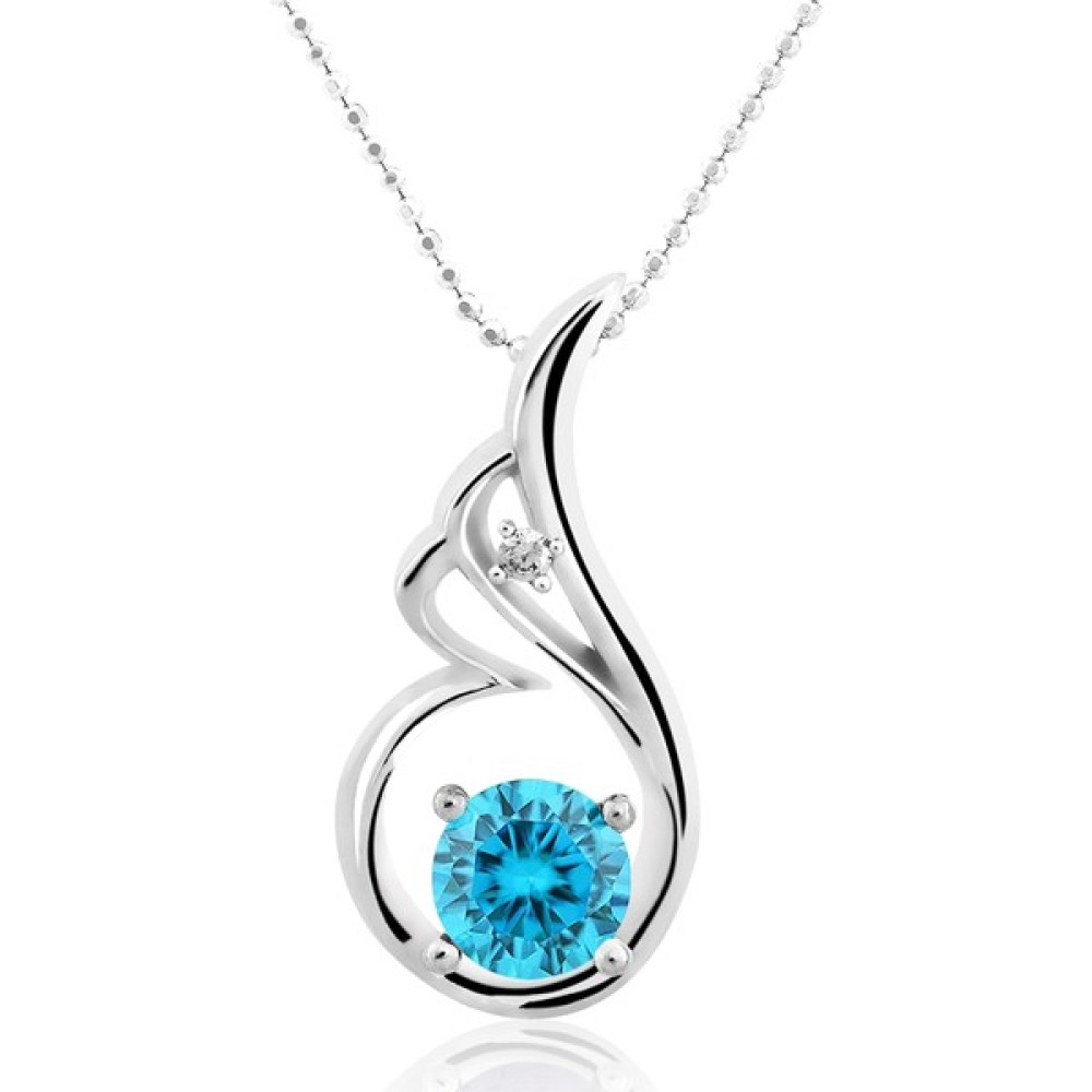 Chavin Topaz Melek Kanadı 0.02 Carat Pırlanta Gümüş Kolye CC92TPZ - Gümüş - Mavi - Beyaz Pırlanta Kolye Fiyatı