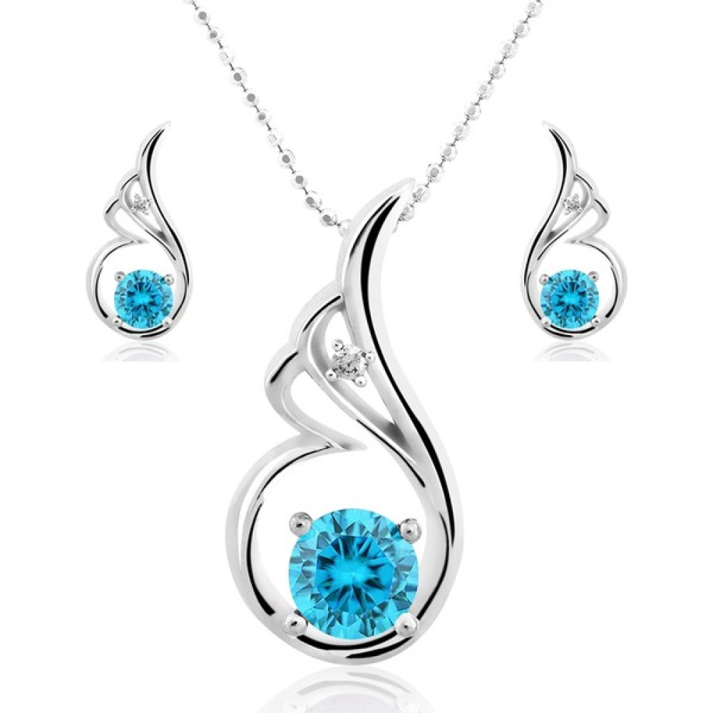 Chavin Topaz Melek Kanadı 0.04 Carat Pırlanta Gümüş Kolye Küpe Seti ER23 - Mavi Pırlanta Kolye Fiyatı