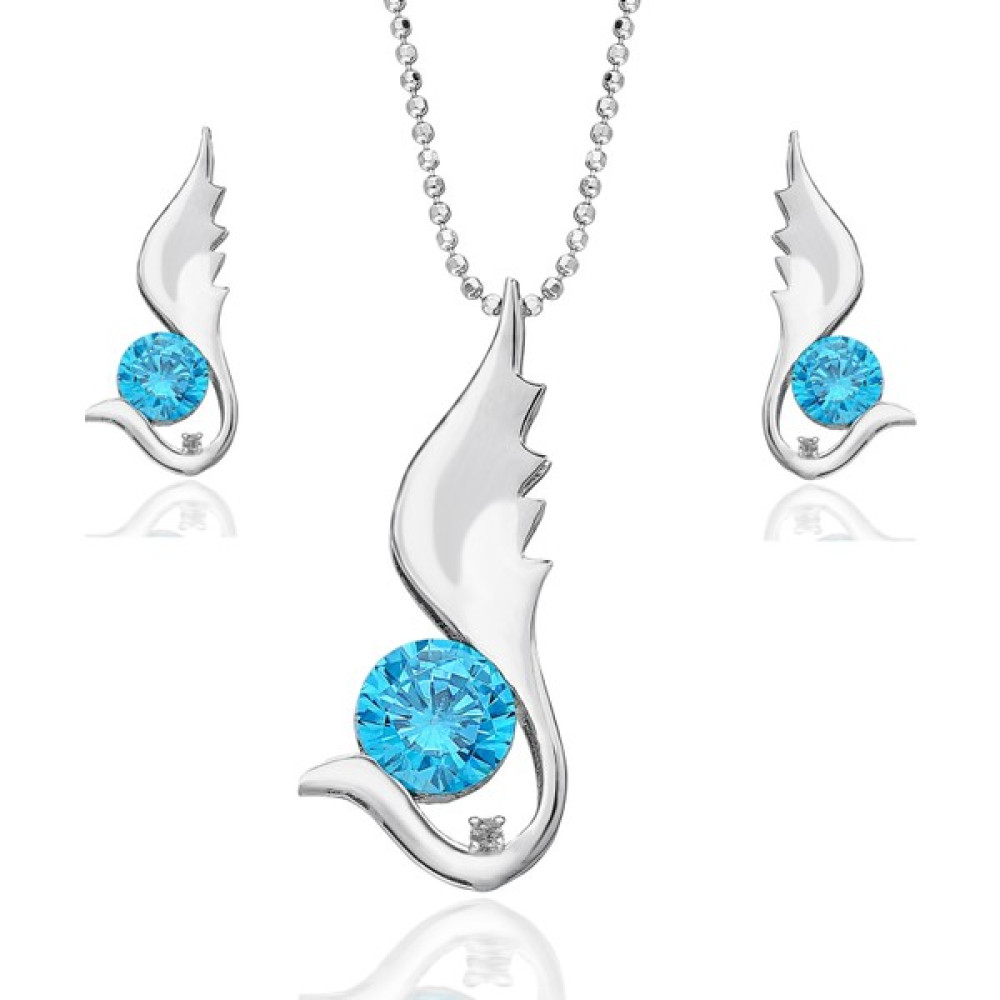 Chavin Topaz Melek Kanadı 0.04 Carat Pırlanta Gümüş Kolye Küpe Seti ER25 - Mavi Pırlanta Kolye Fiyatı