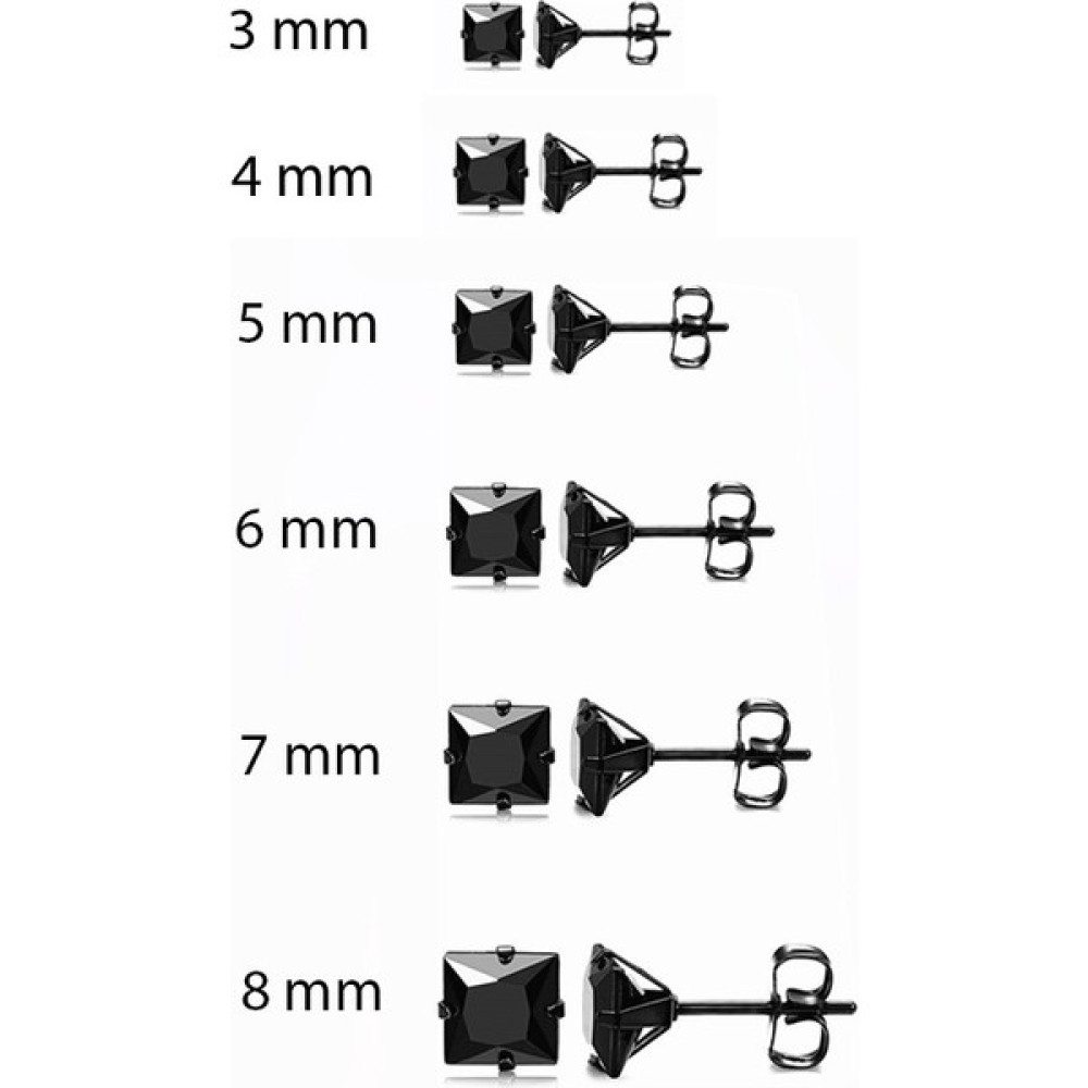 Chavin Unisex Kare Siyah 7mm Taşlı Çelik Küpe cm25 - 7 mm Bijuteri Küpe Fiyatı