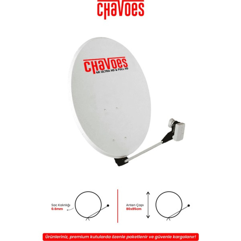 Chavoes 85CM Çanak Anten Set 0,6mm + Lnb 4K Full Hd Uyumlu (Premıum Paket) - Beyaz Oto Boyaları Fiyatı