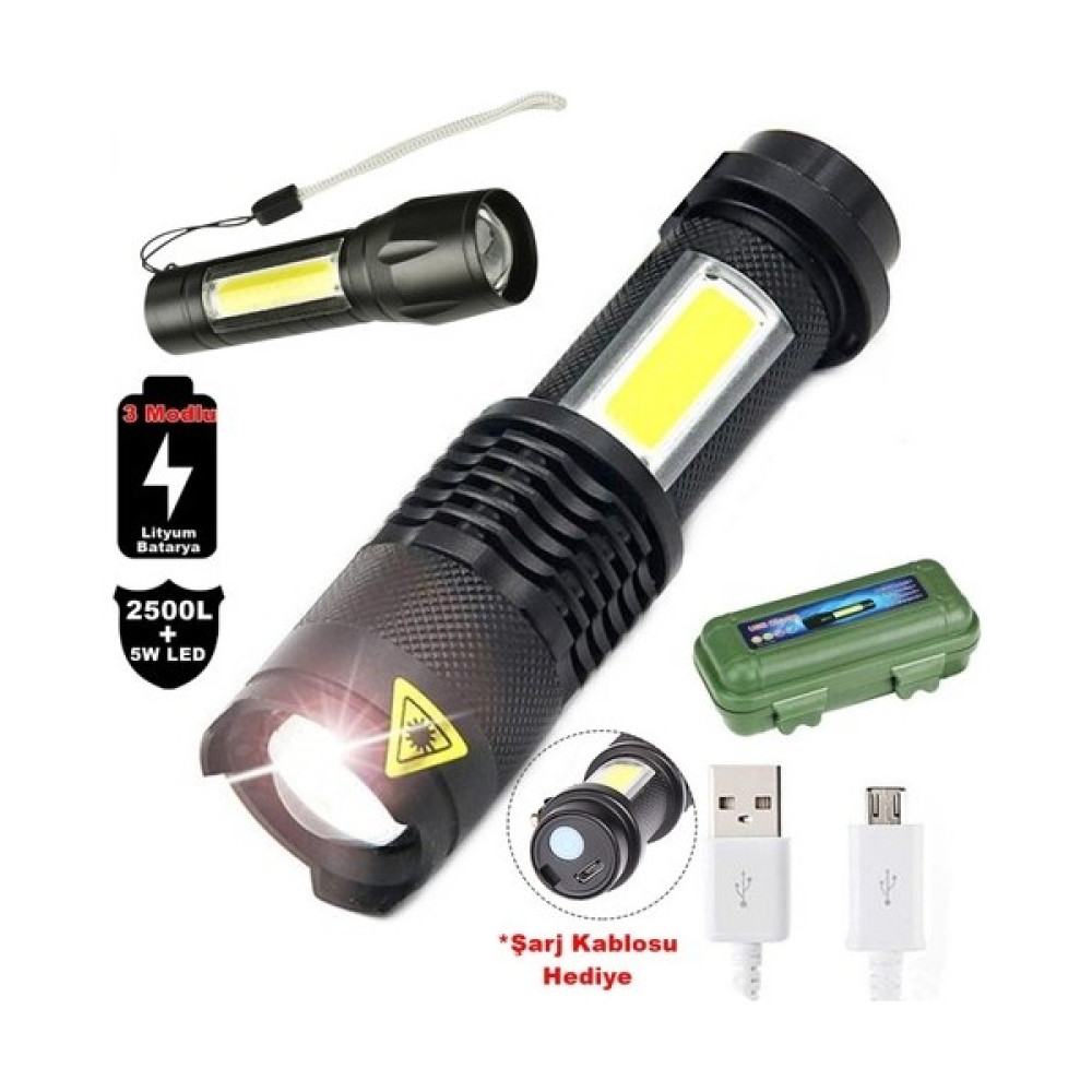 Cheaper 2500 Lumens + 5W Cob LED USB Lion Şarjlı Ultra Güçlü Q5 Xpe Su Geçirmez Şarjlı El Feneri El Feneri Fiyatı