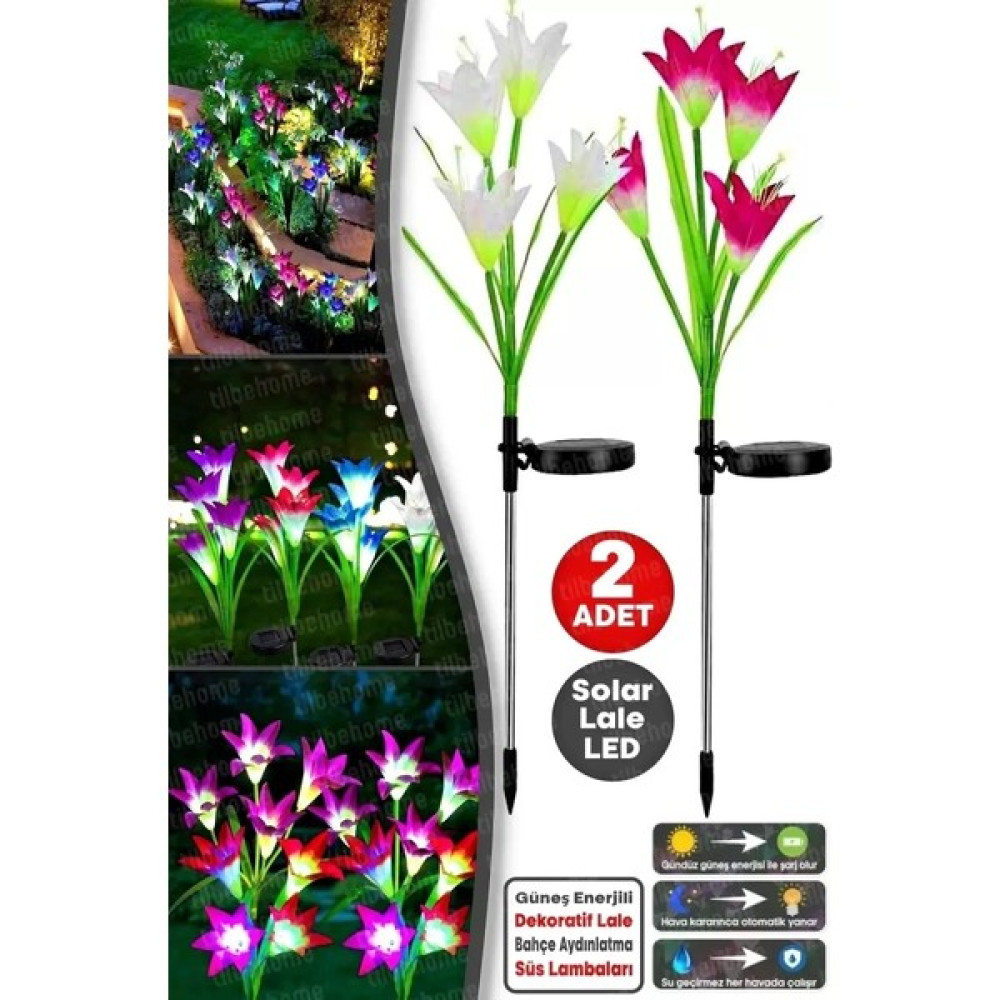 Chef Desing 2'li Lale Çiçeği Güneş Enerjili Bahçe Aydınlatma Lamba Solar LED Avlu Bahçe Dış Mekan Süs Lambası Dış Mekan & Bahçe Oyuncakları Fiyatı