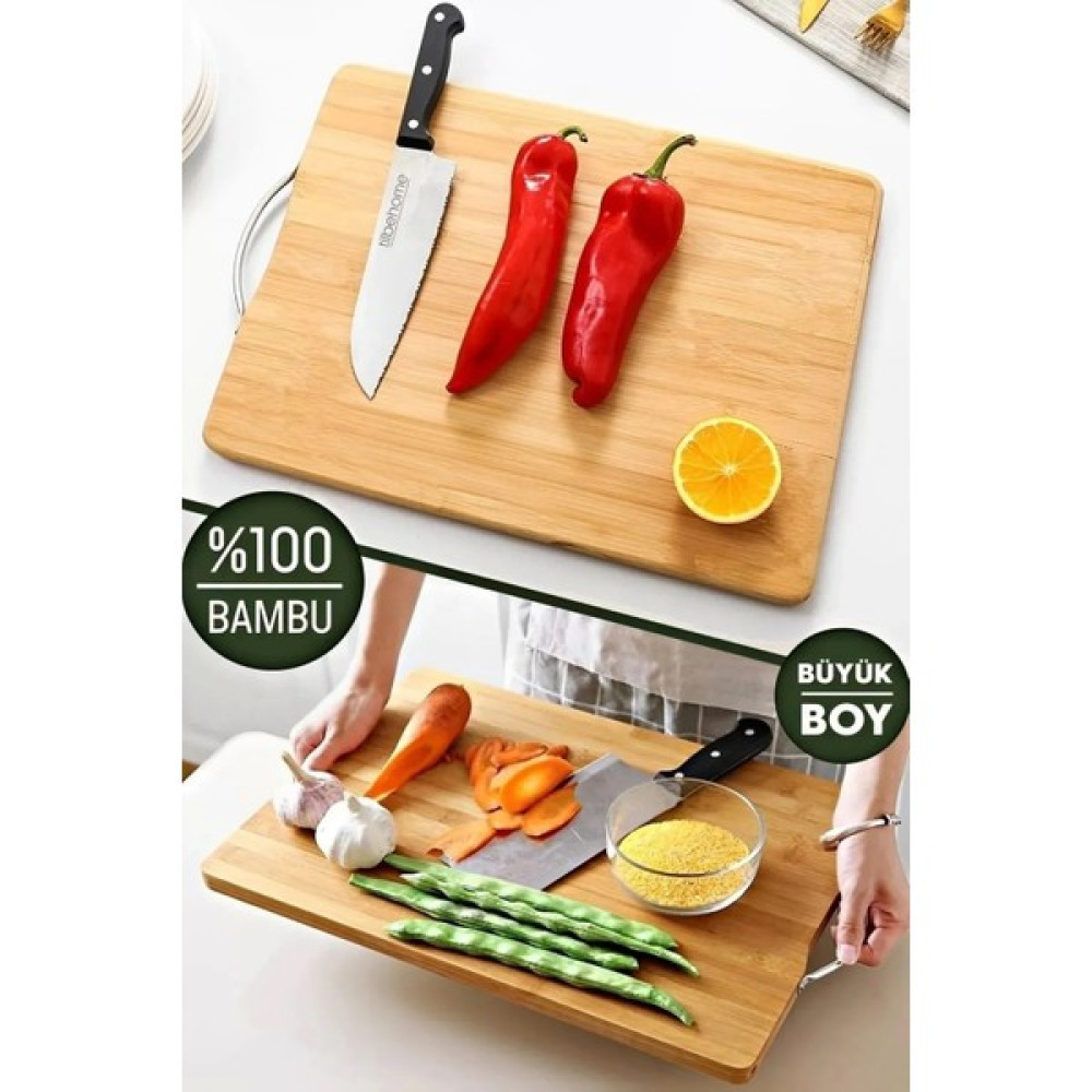 Chef Desing Bambu Kesme Tahtası Büyük Boy Çelik Saplı Peynir Servis Sunum Tepsi Et Sebze Doğrama Tahtası 36X27 Kesme Tahtaları / Kesim Tablaları Fiyatı
