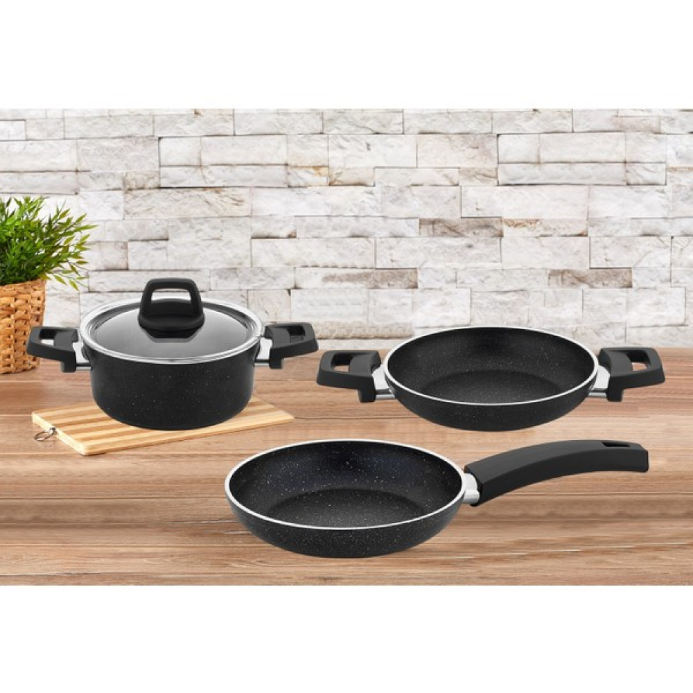 Chef Rubenis RC-400S Quality 4 Parça Granit Tencere Seti Si,yah Tencere / Tava Setleri Fiyatı