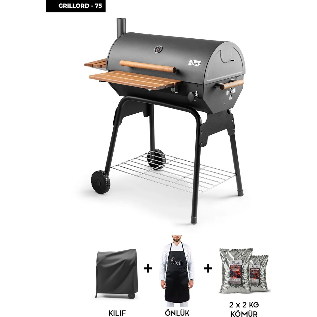 Cheffi Grillord-75 Kömürlü Barbekü Mangal (ÖNLÜK VE KILIF HEDİYELİ) - Siyah Diğer Fiyatı