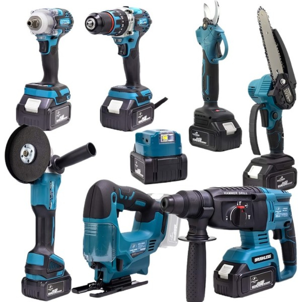 Chelikbei EEA379 Akülü 8li Set Kırıcı Delici + 450NM Somun Sökme + 13MM Vidalama + Dal Budama Makası + Dal Testeresi + 125MM Avuç Taşlama + Dekupaj Testere + Powerbank ve LED Oto Boyaları Fiyatı
