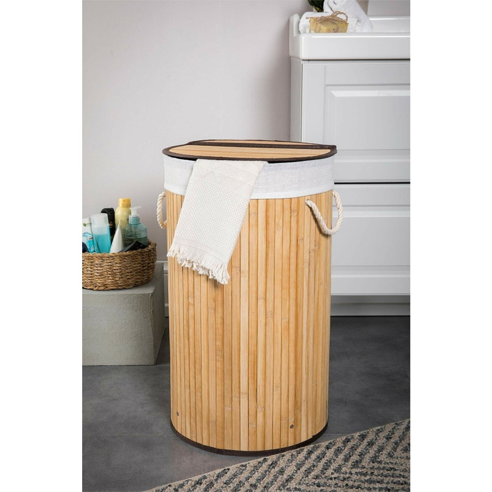 Cherry Collection El Yapımı Bambu Yuvarlak Çamaşır Sepet Çamaşır Sepeti Fiyatı