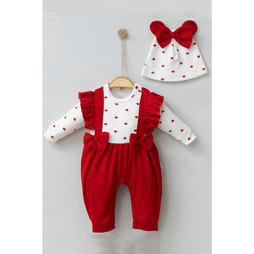 Cherub Baby Kalp Baskılı Fiyonklu Şapkalı Tulum Takım 6-9 AY Beden Bebek Giyim-Tekstil Fiyatı