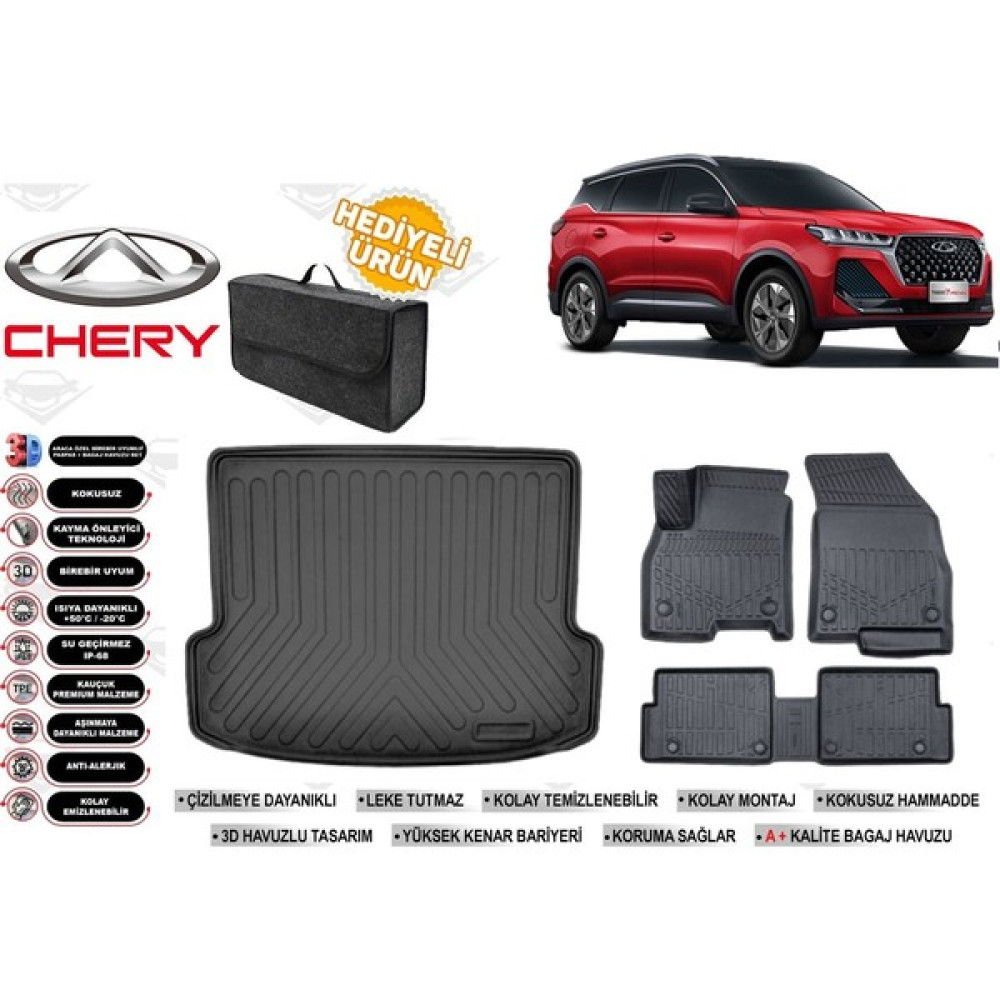 Chery Tiggo 7 Pro 2023 Model Bagaj Havuzu+Paspas Seti Profesyonel Serisi Hediyeli - Siyah Bagaj Havuzu Fiyatı