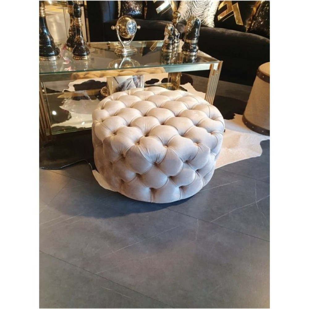 Chester Kapitoneli Yuvarlak Puf 100 cm - 100 x 40 cm - Krem Puf Fiyatı