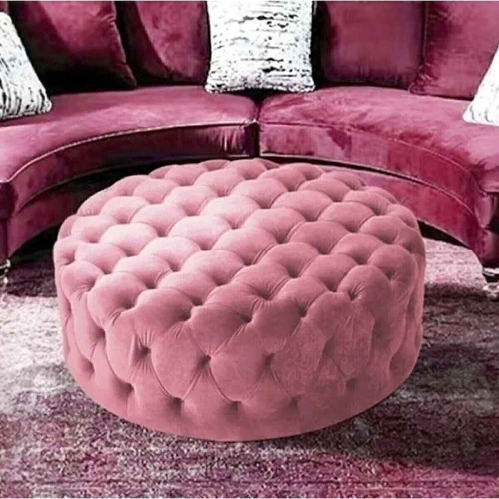 Chester Kapitoneli Yuvarlak Puf 100 cm - 100 x 40 cm - Pembe Puf Fiyatı