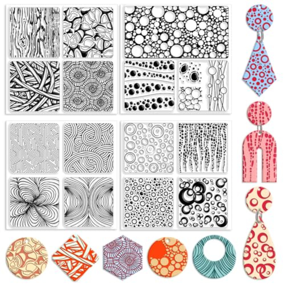 CHGCRAFT 4 Pcs 4 Styles Bubble Polymer Clay Texture Sheets Geometric Texture Silicone Texture Stamp Clay Texture Mat Modeling Pattern Pad Texture Sheets for Making Earrings Jewerly, 5.5x5.5 inch