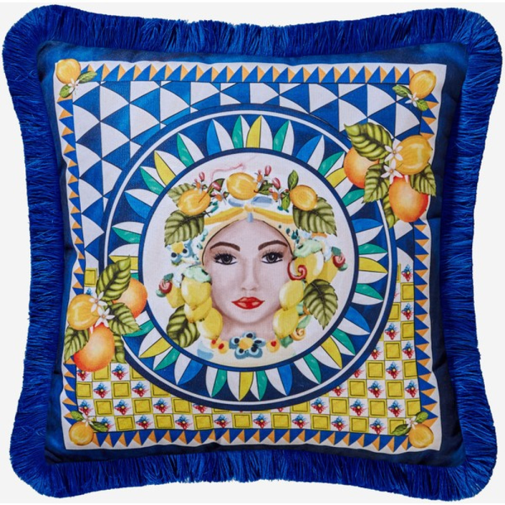 Chiara Alessi Portofino Mavi Kadife Dekoratif Yastık 45X45 cm Kırlent / Mobilya Yastığı Fiyatı