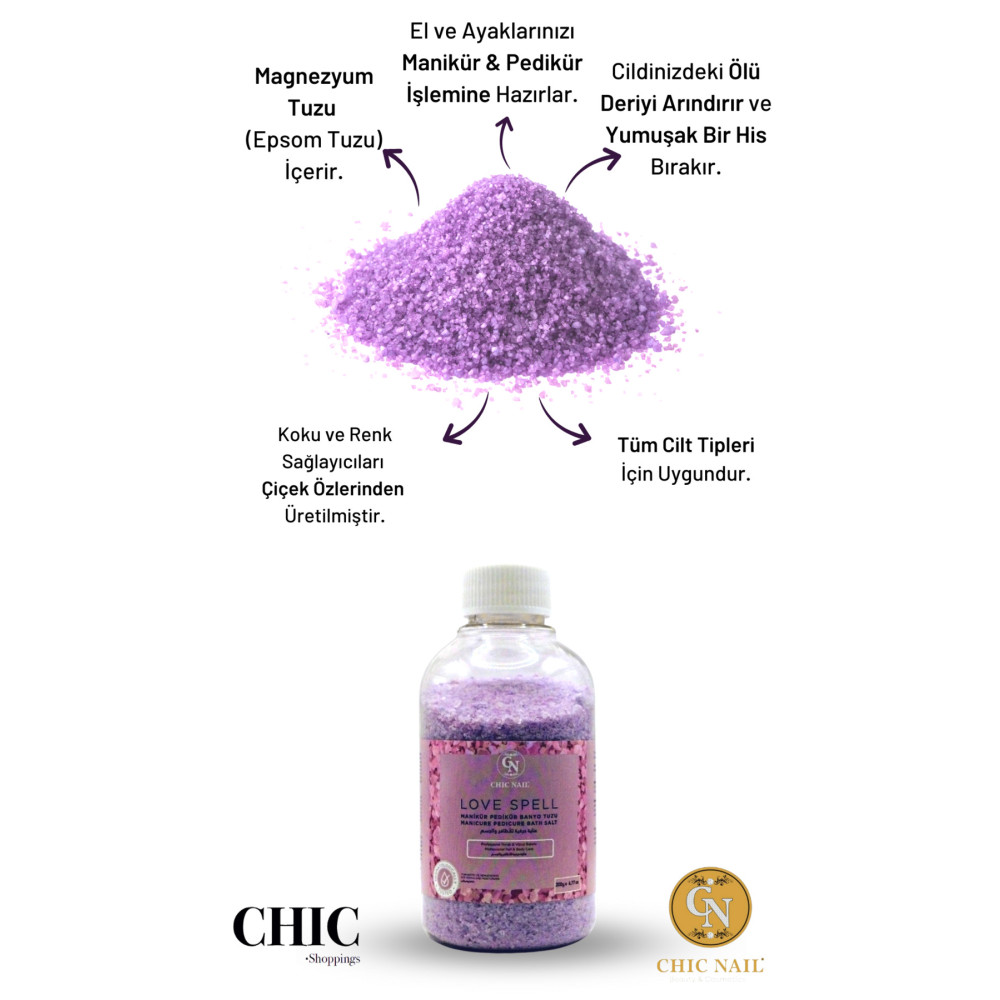 Chic Nail Manikür & Pedikür Banyo Tuzu Love Spell 200 gram / Epsom Tuzu / Ingiliz Tuzu Manikür & Pedikür Seti Fiyatı