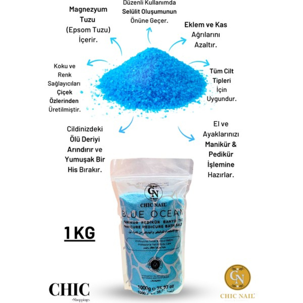 Chic Nail Manikür & Pedikür ve Banyo Tozu Blue Ocean 1 kg / Epsom Tuzu / Ingiliz Tuzu Tırnak Bakımı Fiyatı