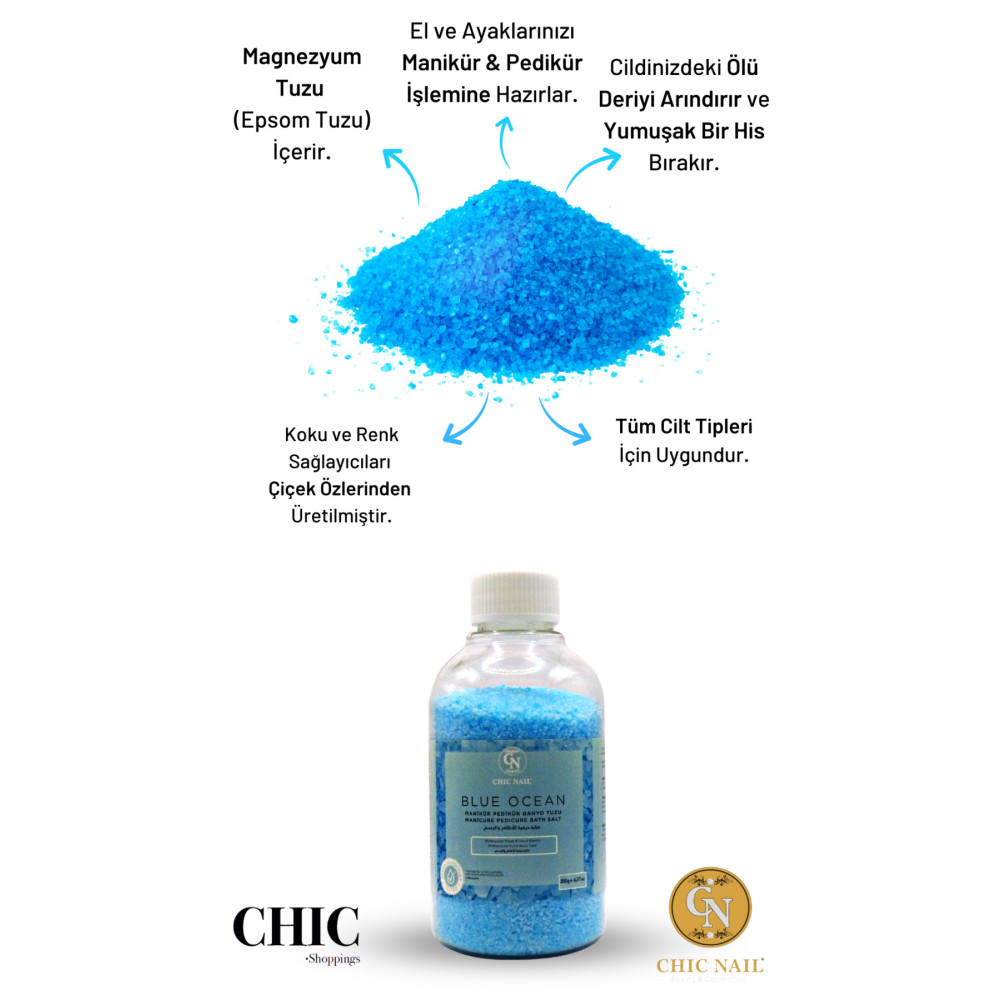 Chic Nail Manikür & Pedikür Ve Banyo Tuzu Blue Ocean 200 gram / Epsom Tuzu / Ingiliz Tuzu Tırnak Bakımı Fiyatı