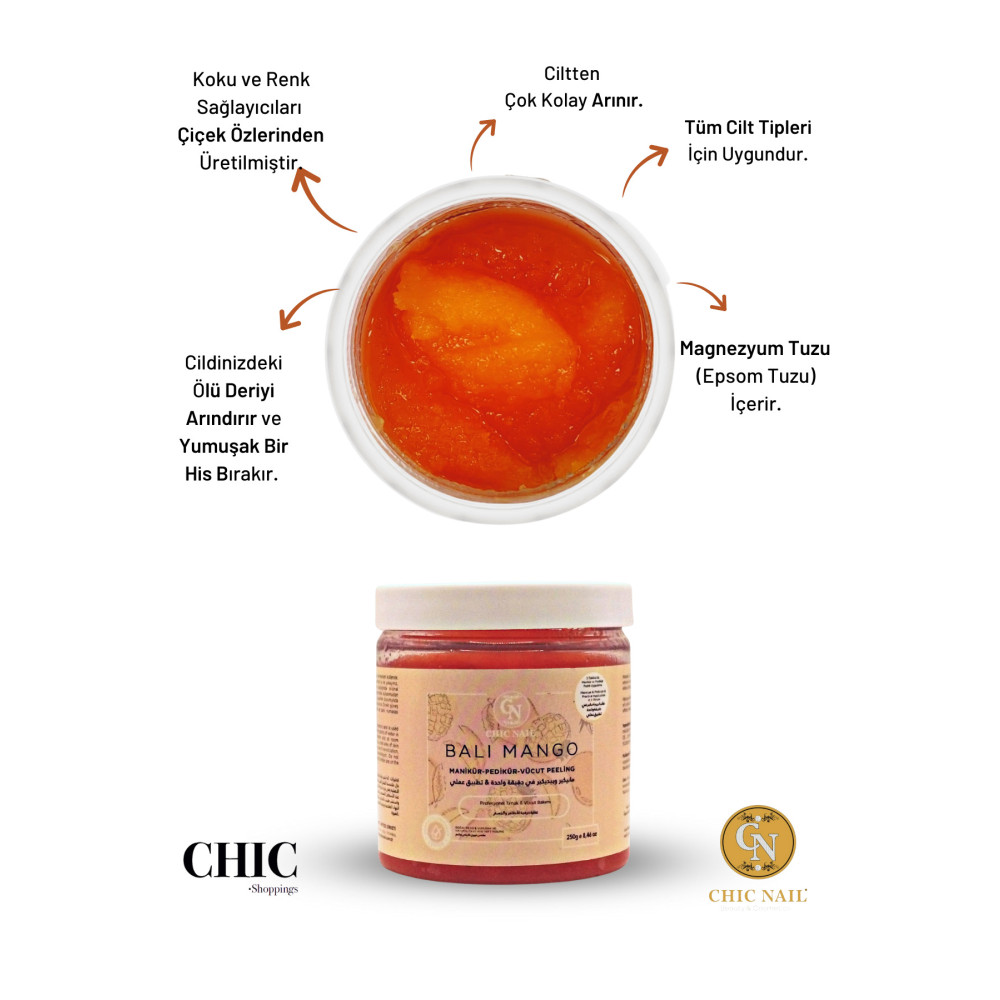 Chic Nail Vücut Peelingi Bali Mango 250 gram /magnezyum Tuzu / Epsom Tuzu / Ingiliz Tuzu Vücut Bakımı Fiyatı