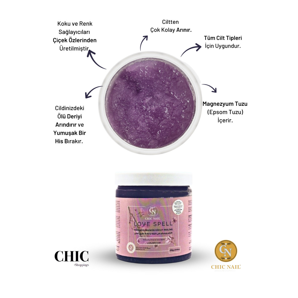 Chic Nail Vücut Peelingi Love Spell 250 gram / Magnezyum Tuzu / Epsom Tuzu / Ingiliz Tuzu Vücut Bakımı Fiyatı