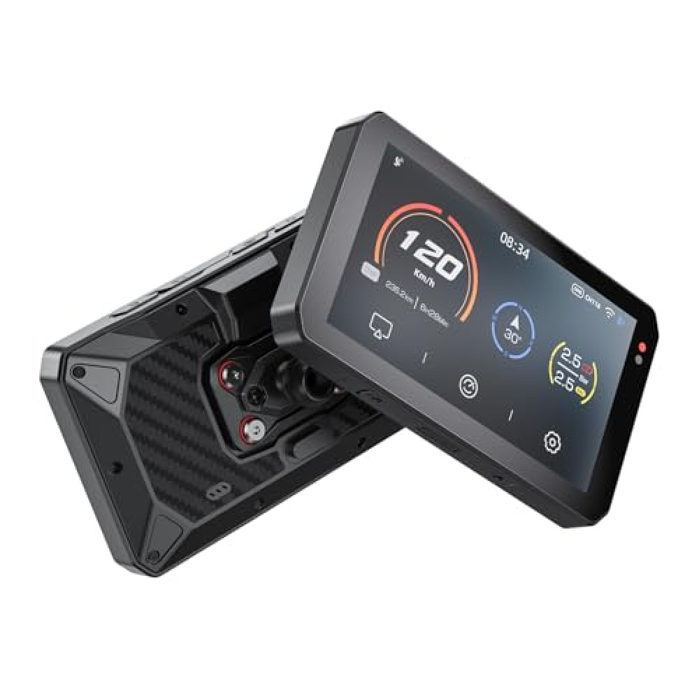 CHIGEE AIO-5Play Motorcycle Carplay Android Auto GPS Navigation System, 5" IPS LCD 60FPS, 5G Wi-Fi BT, IP68 Waterproof, Support Siri Google Assistant, Dedicated App