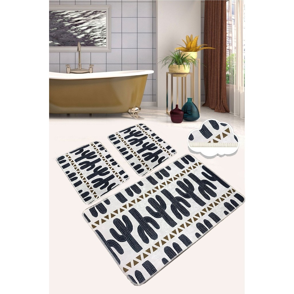 Chilai Home Cactus Time 3'lü Set Banyo Halısı Paspas Kaymaz Taban Yıkanabilir Klozet Takımı Djtbanyo - Renkli Araca Özel Paspaslar Fiyatı