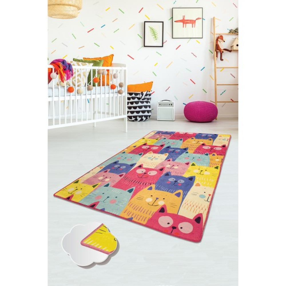 Chilai Home Cats  100X160 Cm Renkli Çocuk Ve Bebek Halısı - 100 x 160 cm Bebek Odası Halı Fiyatı