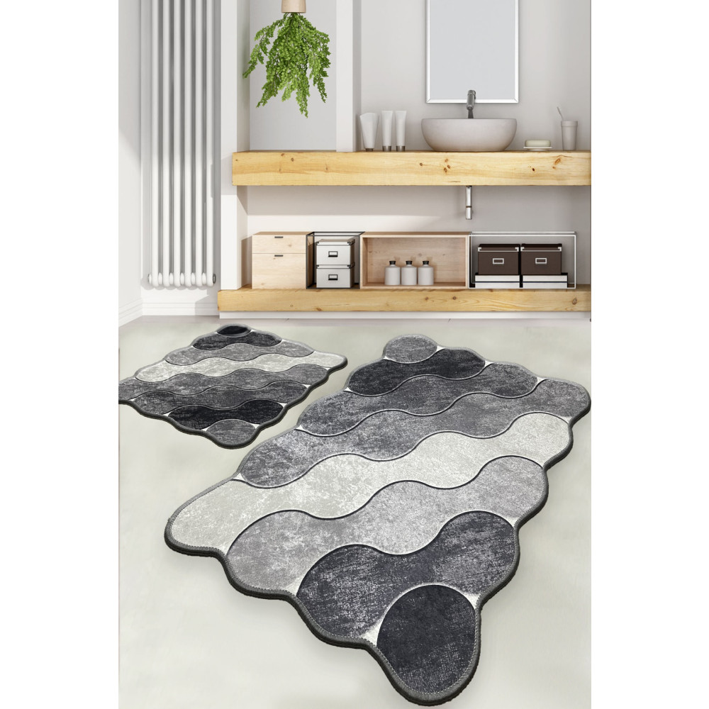 Chilai Home Circle Gri 2 Li Set Banyo Halısı Djt Yıkanabilir Kaymaz Taban Paspas Klozet Takımı Banyo Tekstili Fiyatı