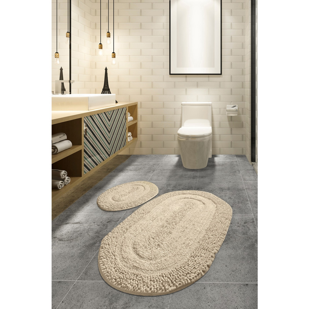 Chilai Home Macoronı Bej 2 Lı Set Klozet Takımı Banyo Paspas Seti Halısı Cotton Banyo Tekstili Fiyatı
