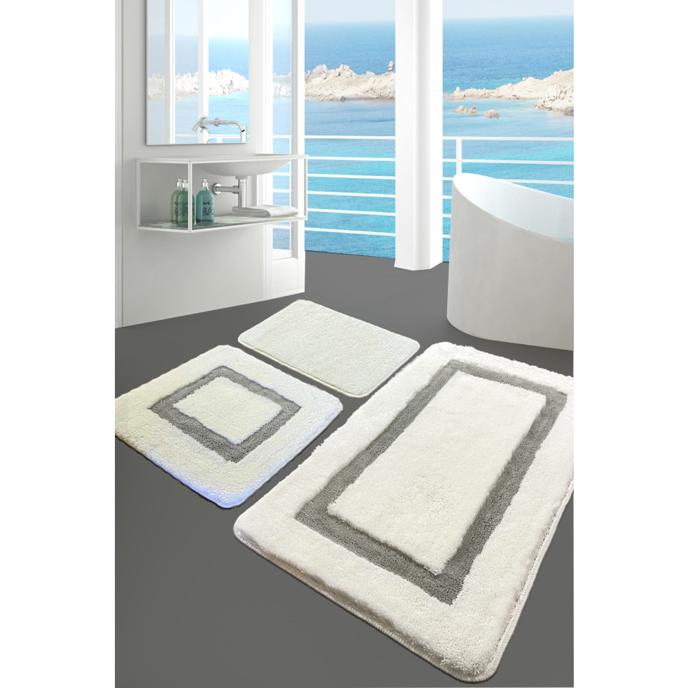 Chilai Home Quadrato Gri 3 Lü Set Banyo Halısı Paspas Kaymaz Taban Yıkanabilir Banyo Tekstili Fiyatı