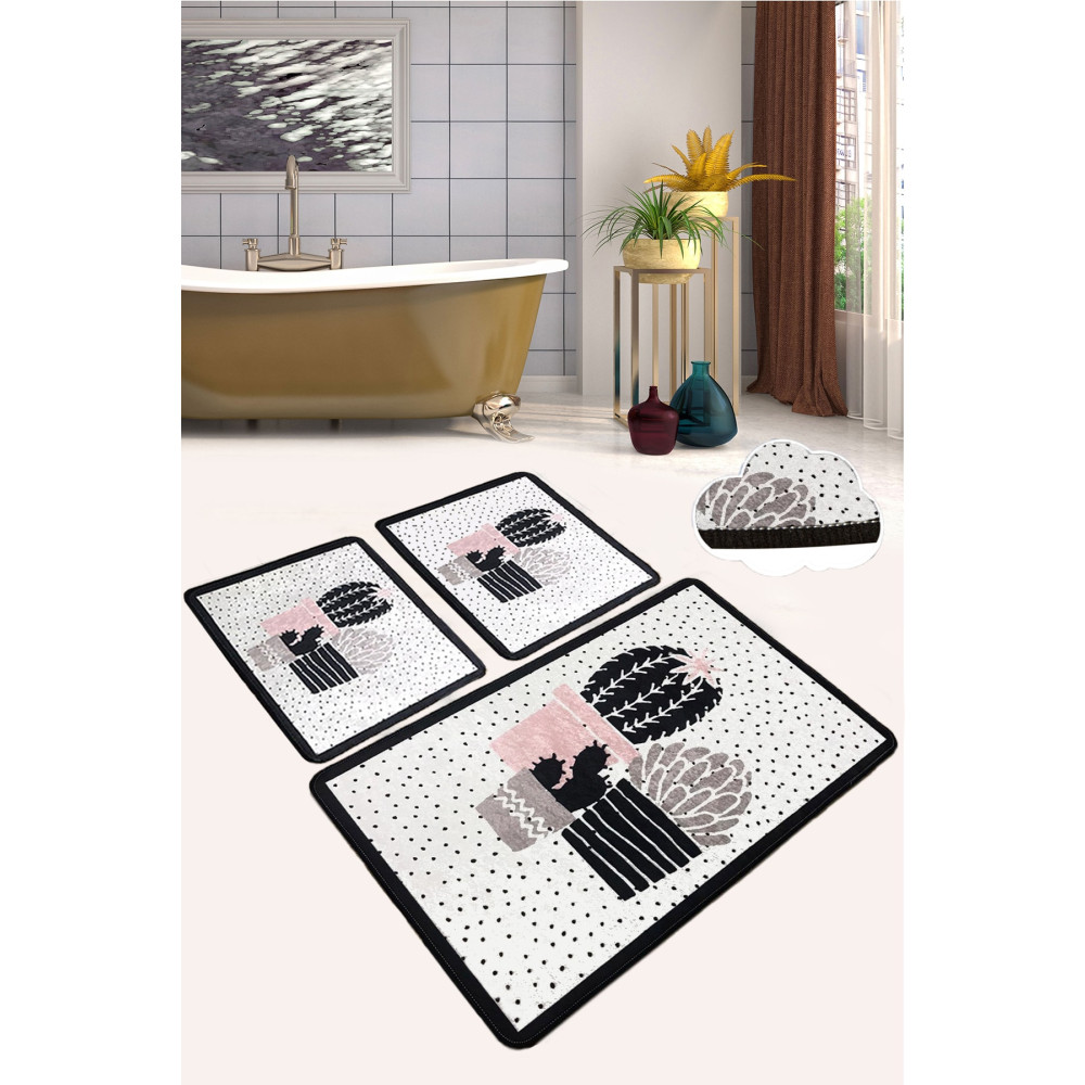 Chilai Home Three Cactus Djt 3 Lü Set Banyo Halısı Paspas Kaymaz Taban Yıkanabilir Klozet Takımı Banyo Tekstili Fiyatı