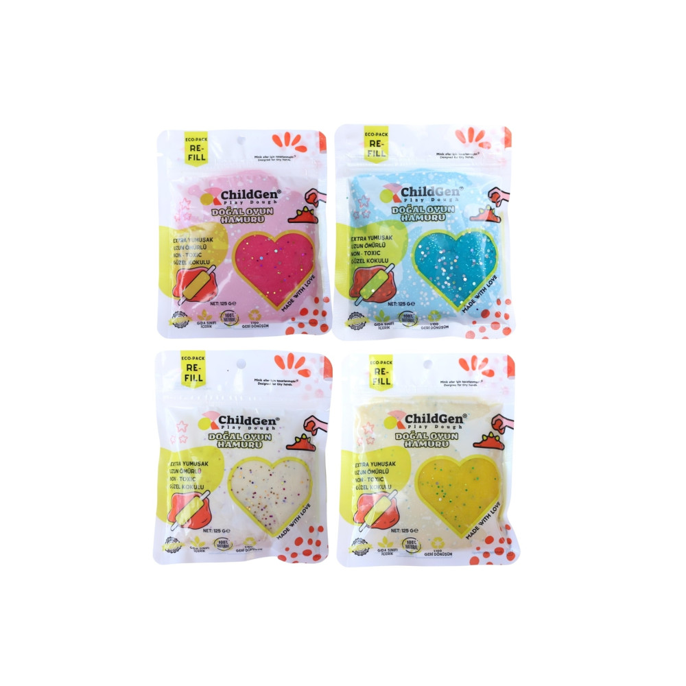 ChildGen Doğal Oyun Hamuru - 4lü Glitter Set 4x125 Gr Vakumlu Kartuş Paket - (ecopack-refill) Oyuncak Fiyatı