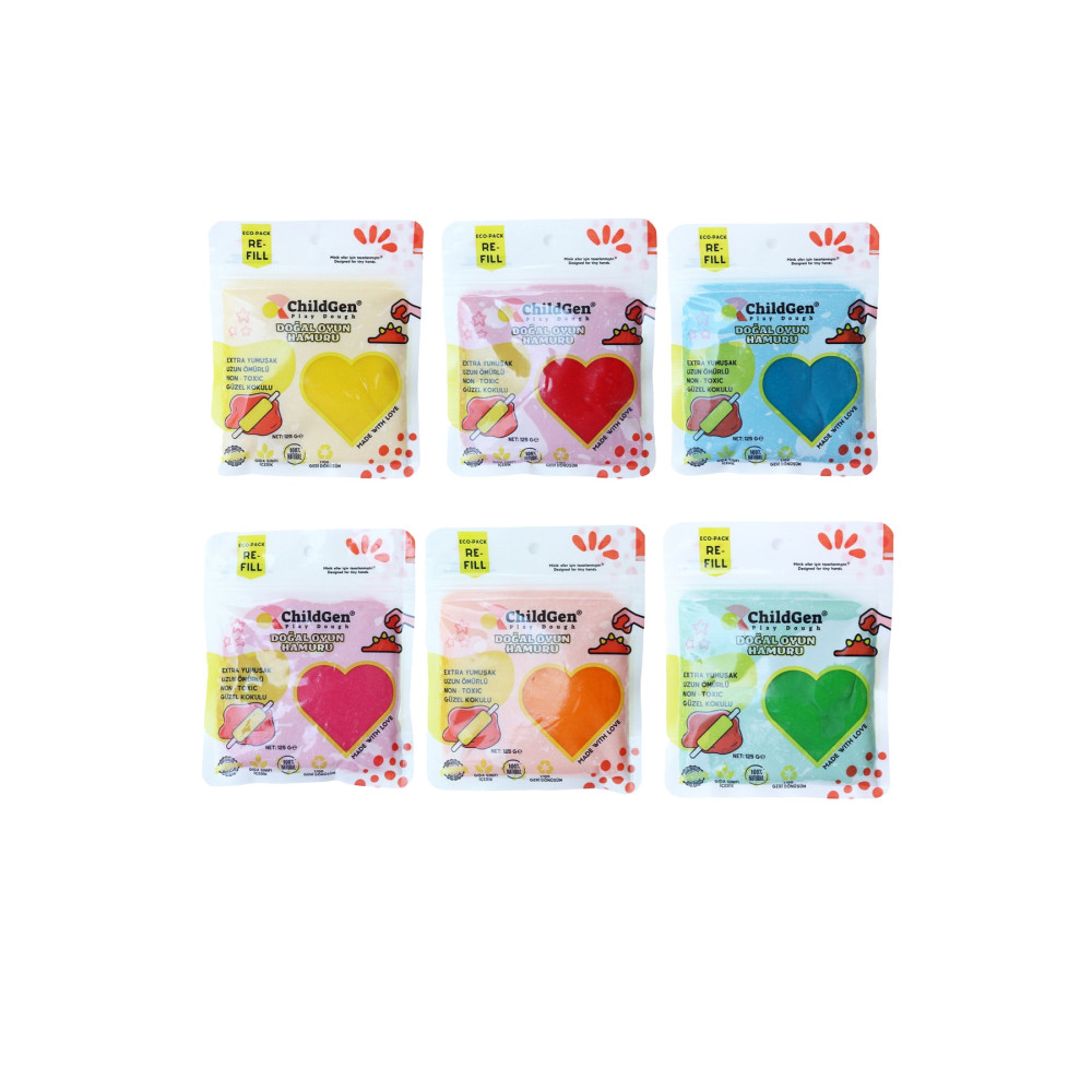ChildGen Doğal Oyun Hamuru - 6lı 6x125 Gr Vakumlu Kartuş Paket - (ecopack-refill) Oyuncak Fiyatı